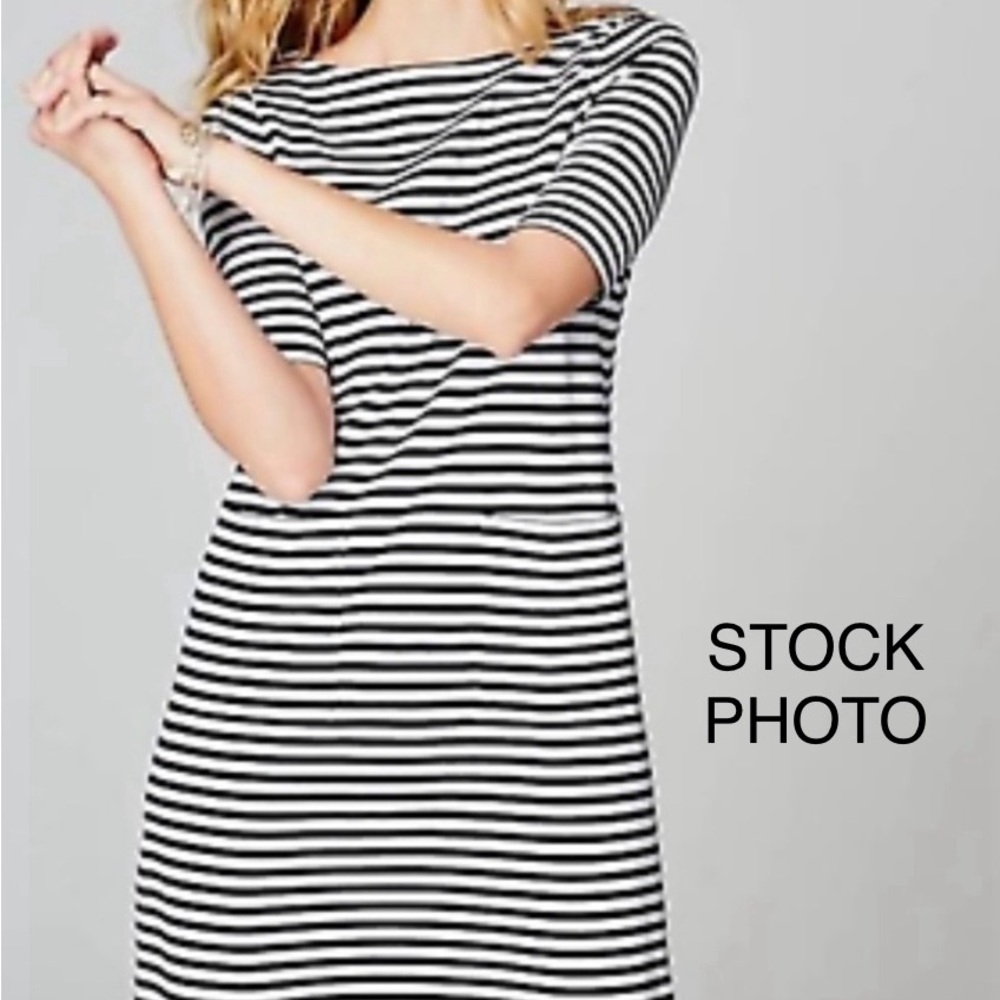 J. Jill Boat Neck Nautical Stripe Striped Cotton T-shirt Dress with Pockets XS